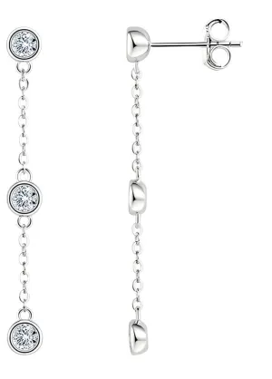 925 Silver 3MM 0.1CT Tassel Moissanite Diamond Earrings