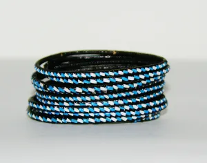 African Recycled Bracelet Blue White Black Recycled African Mat - Unisex - 3"Diameter Set of 5