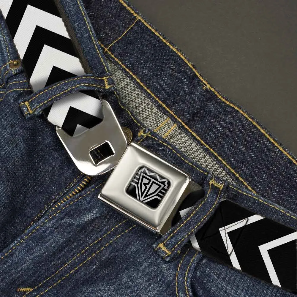 BD Wings Logo CLOSE-UP Full Color Black Silver Seatbelt Belt - Chevron2 White/Black Webbing