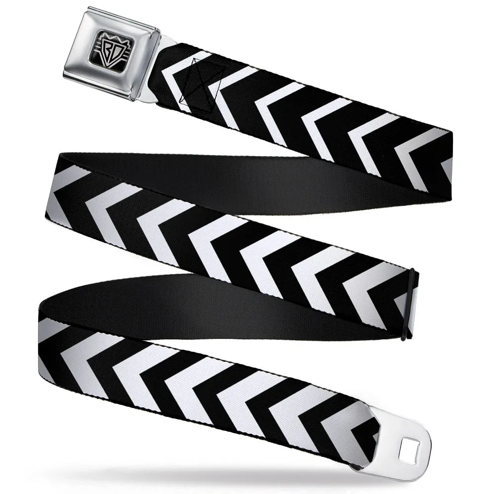 BD Wings Logo CLOSE-UP Full Color Black Silver Seatbelt Belt - Chevron2 White/Black Webbing