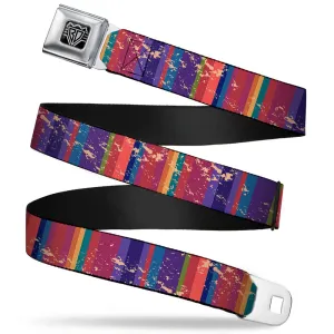BD Wings Logo CLOSE-UP Full Color Black Silver Seatbelt Belt - Lines Weathered Reds/Purples Webbing