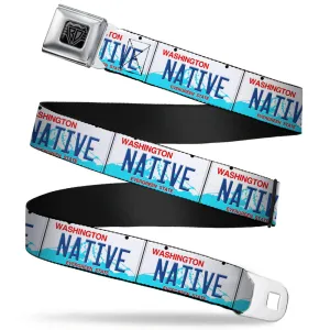 BD Wings Logo CLOSE-UP Full Color Black Silver Seatbelt Belt - Washington License Plate NATIVE Webbing