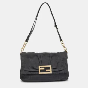 Black Zucca Canvas and Patent Leather Mia Flap Bag