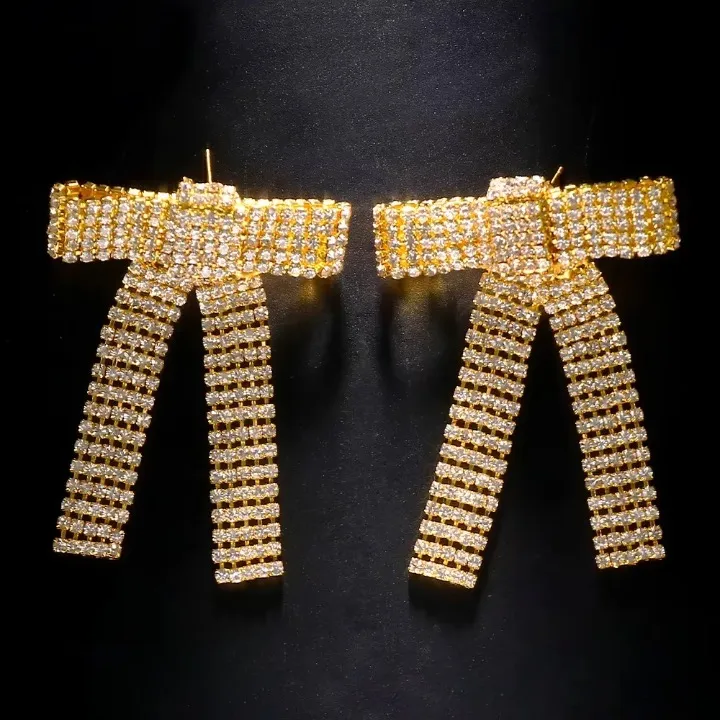 Crystal Rhinestone Bow Statement Earrings