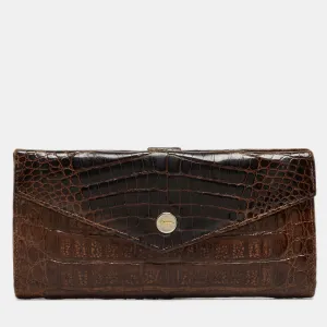 Dark Brown Crocodile Envelope Continental Wallet