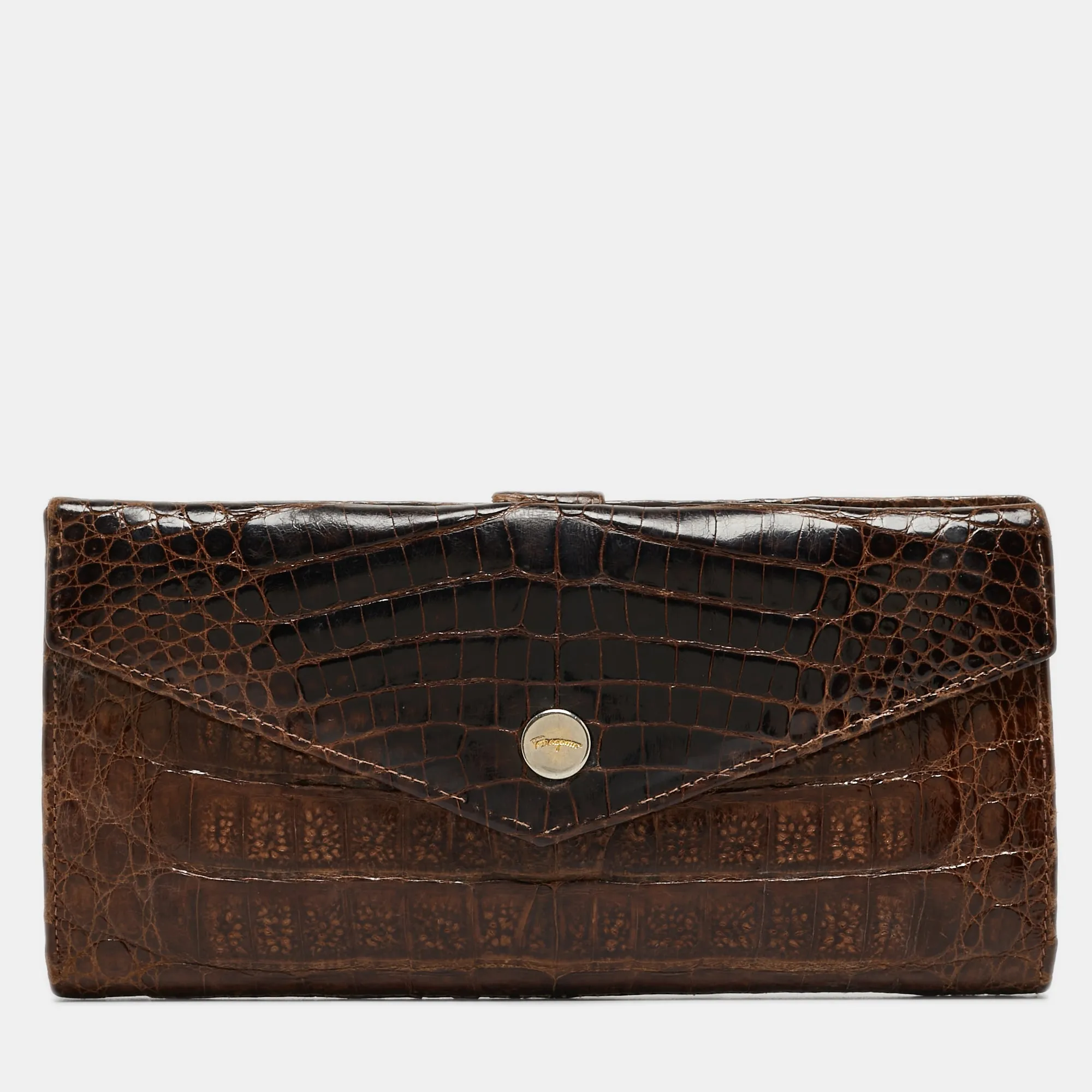 Dark Brown Crocodile Envelope Continental Wallet