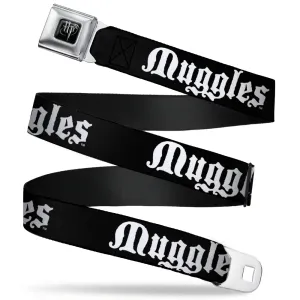 Harry Potter Logo Full Color Black/White Seatbelt Belt - MUGGLES Black/White Webbing
