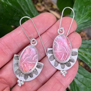 Ladies Silver Plated Pink Gemstone Vintage Drop Dangling Hook Earrings