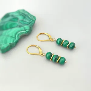 Lightweight Malachite earrings dangle gold