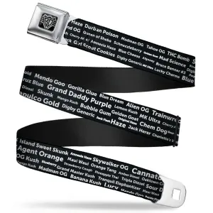 Seatbelt Belt - Verbiage Marijuana Strains Black/White