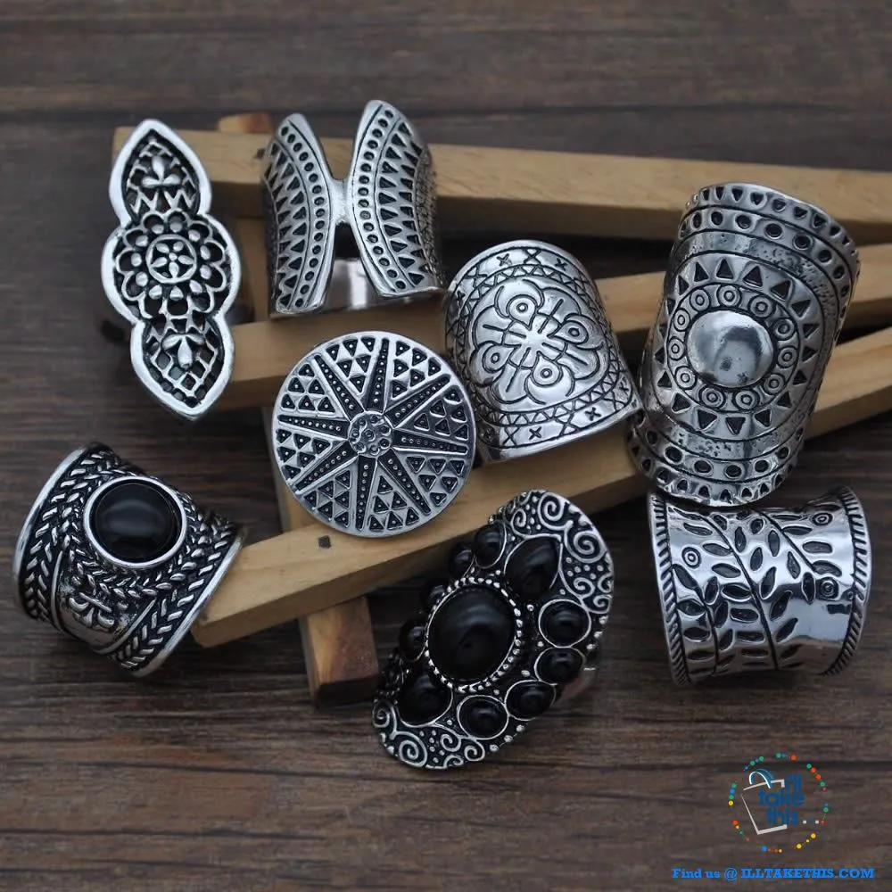 Set of 8 Bohemian Vintage Boho Jewelry Rings