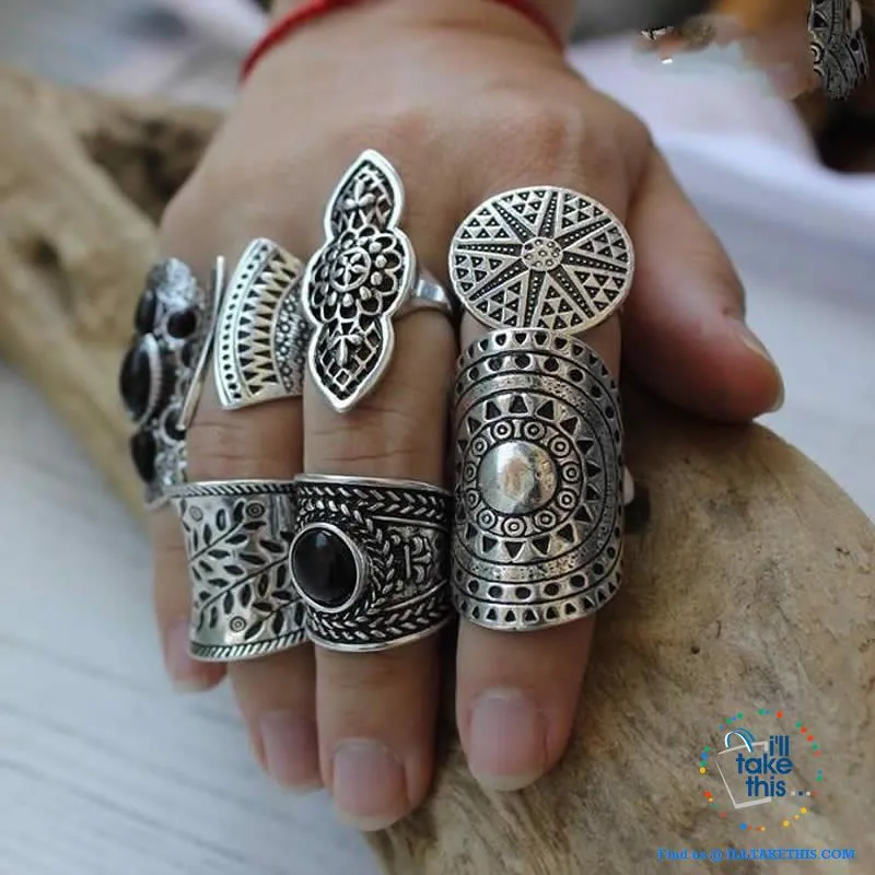 Set of 8 Bohemian Vintage Boho Jewelry Rings