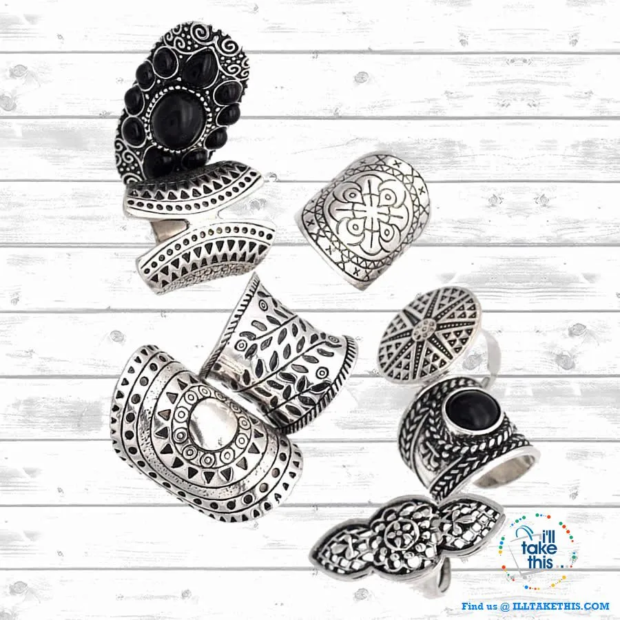 Set of 8 Bohemian Vintage Boho Jewelry Rings