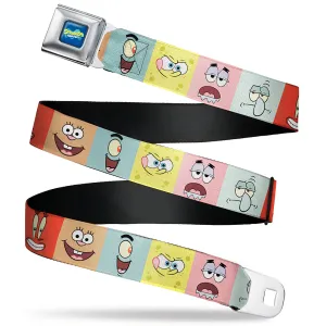 SpongeBob SquarePants Logo Full Color Blues Seatbelt Belt - SpongeBob SquarePants and Friends Expression Blocks Multi Color Webbing