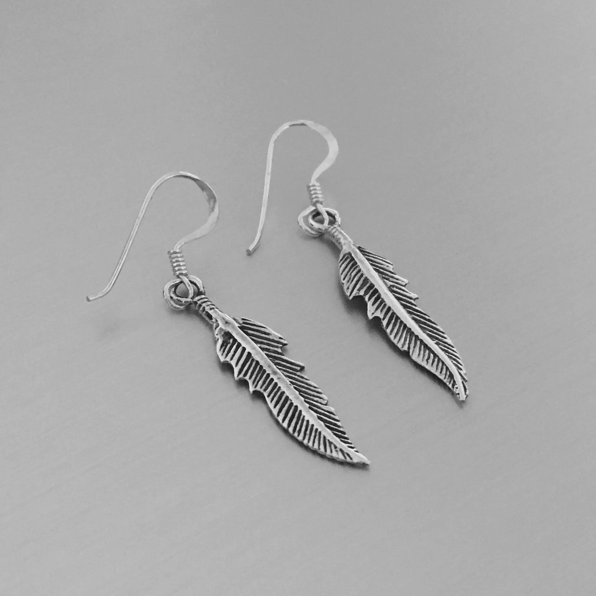 Sterling Silver Dangle Feather Earrings, Religious Earrings, Silver Earrings, Bird Earrings