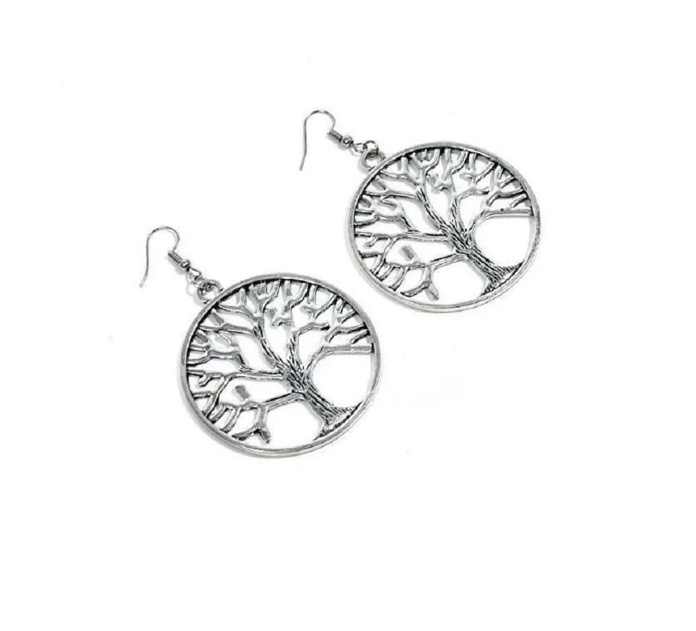 Sterling Silver Tree of Life Drop Hook Earrings