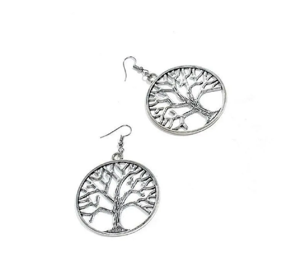 Sterling Silver Tree of Life Drop Hook Earrings