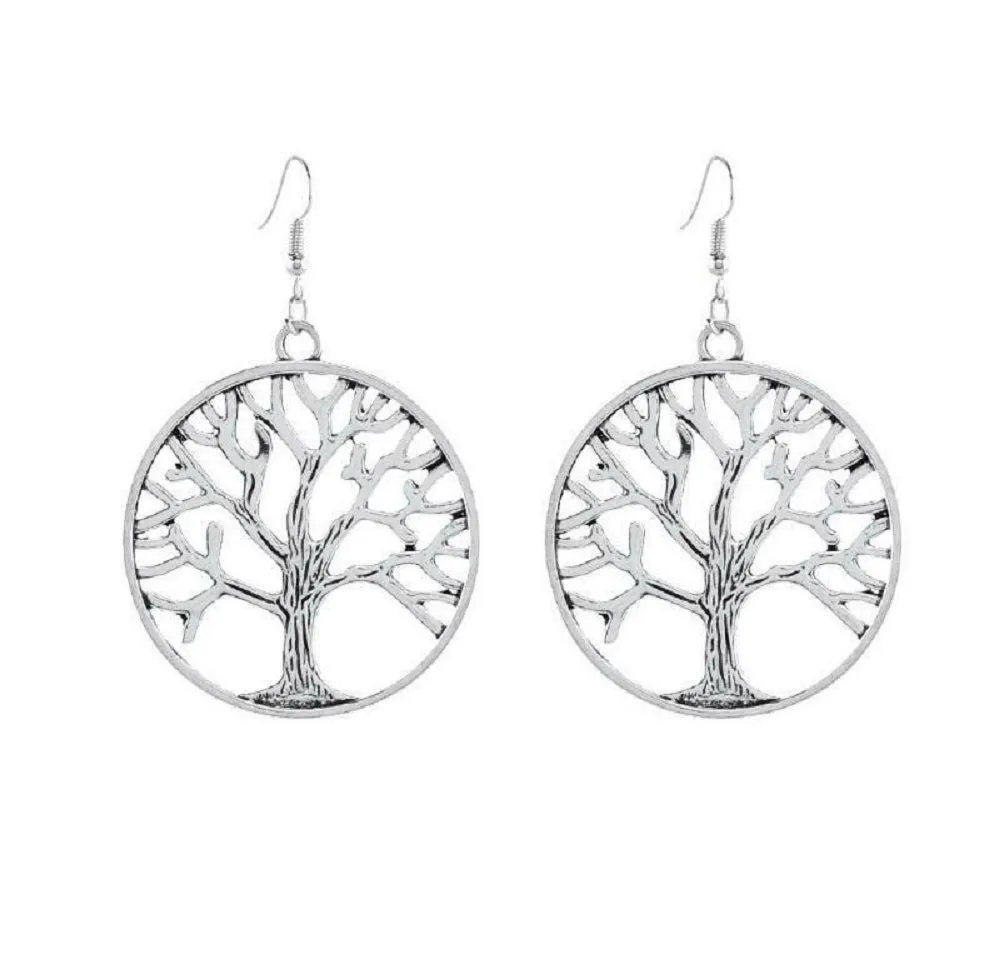 Sterling Silver Tree of Life Drop Hook Earrings