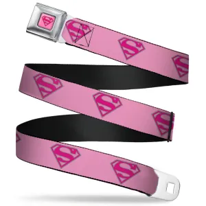 Superman Full Color Pink Seatbelt Belt - Superman Shield Pink Webbing